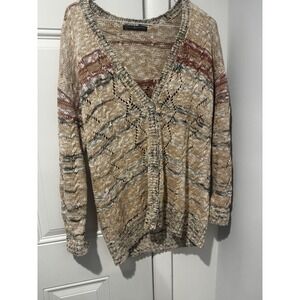 Peruvian Connection‎ Cotton Heavy Knit Multicolored Button Down Cardigan S